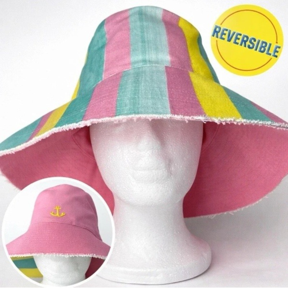 NEW Kerri Rosenthal Sunny Daze Hat OS Multi Women Reversible Sun Beach Stripe